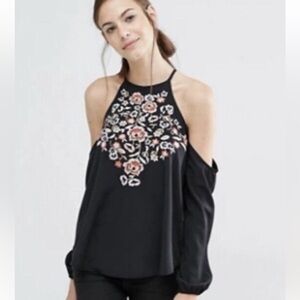 Abercrombie and Fitch Embroidered Cold Shoulder Top